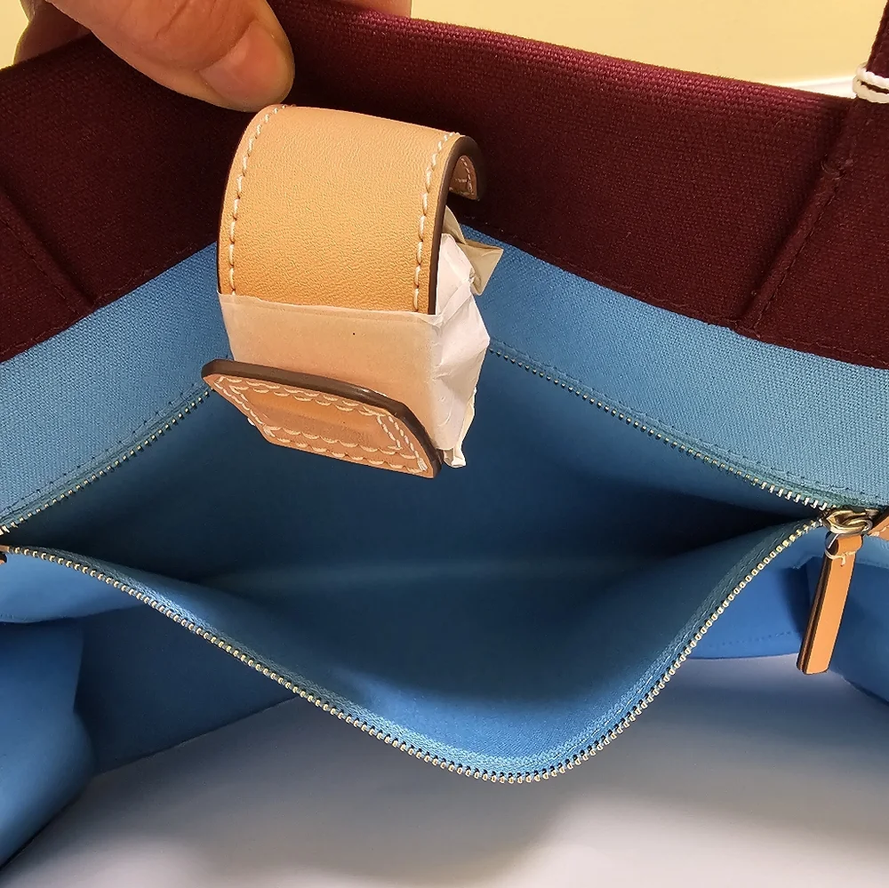 NEW TORY BURCH ELLA COLOR-BLOCK CANVAS TOTE - Picture 10 of 17